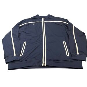 Y2K Nike Track Jacket Mens XXL Navy Blue Dri-Fit Full Zip White Trim 1673‎